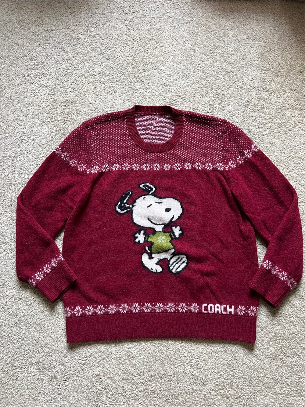 Coach Men’s Maroon Snoopy Graphic Crewneck Sweater
